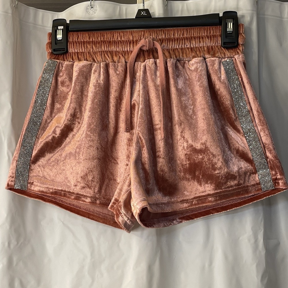 Derek heart Juniors Womens Crushed Velvet Rhinestone Side Stripe Y2K Shorts Sz S